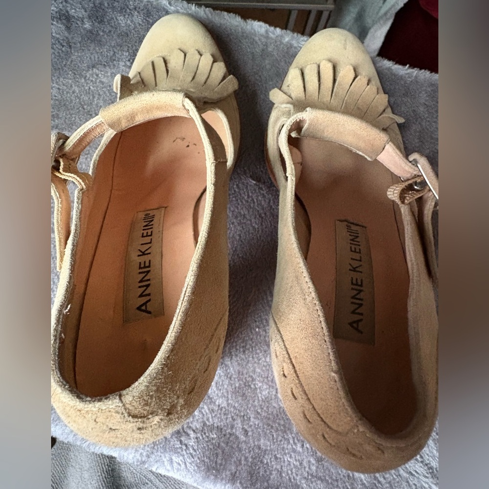 Vintage Anne Klein suede leather brogue loafer heels 5.5 - Picture 8 of 14